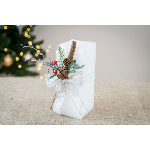 Idea Regalo Natale - Candela bianca con decoro natalizio