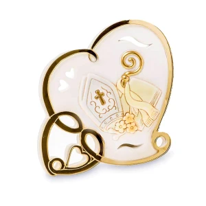 Bomboniere 2026 Icona Cresima a forma di cuore con cappello con bastone in resina