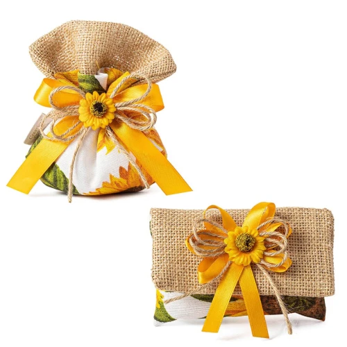 Bomboniere 2026 Sacchettini Portaconfetti con CONFEZIONE Tema Girasoli con fiore