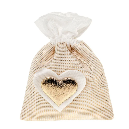 Bomboniere Nozze d\'Oro 2025 Linea Heart Sacchettino Portaconfetti con cuore dorato