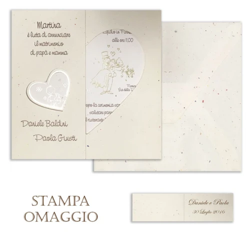 partecipazione matrimonio cuore con annuncio dal figlio/a