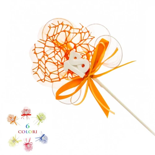 Bomboniere per 18 anni, ramo composto da 5 racchette Portaconfetti, rete, tulle, numero 18 in gesso, fiocchi in raso, colori misti. idea originale per bomboniere e segnaposto diciottesimo compleanno femmina e maschio