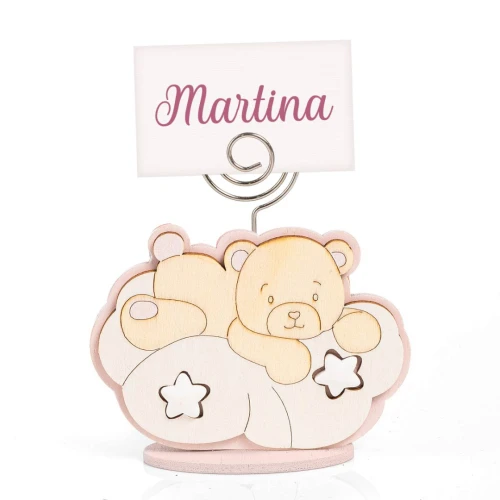 Bomboniere Battesimo e Nascita Femmina 2025 Linea Two Stars Clip Segnaposto a forma orsetto su nuvola