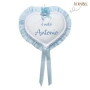 Fiocco Nascita maschio cuore grande ricamabile punto croce