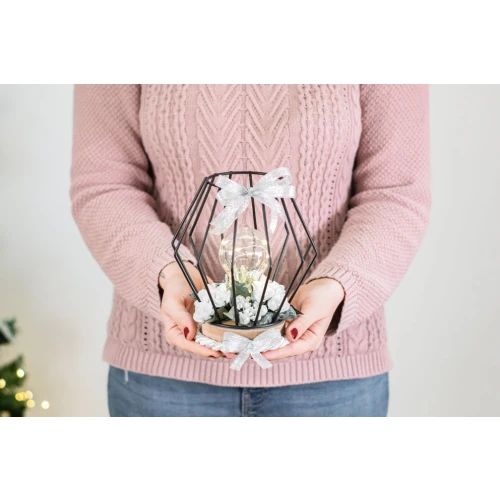 Idea Regalo Natale - Composizione moderna con luce led e decori fatta a mano