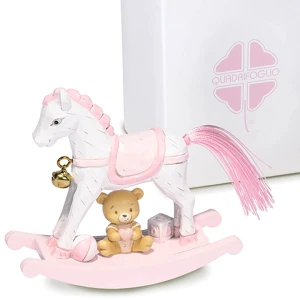 Bomboniere Solidali Quadrifoglio Linea Dublino Rosa 2027 Cavallino a dondolo grande