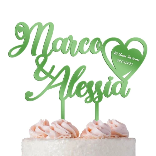 Cake Topper Nozze di Smeraldo 40 Anniversario in Plexiglass Verde