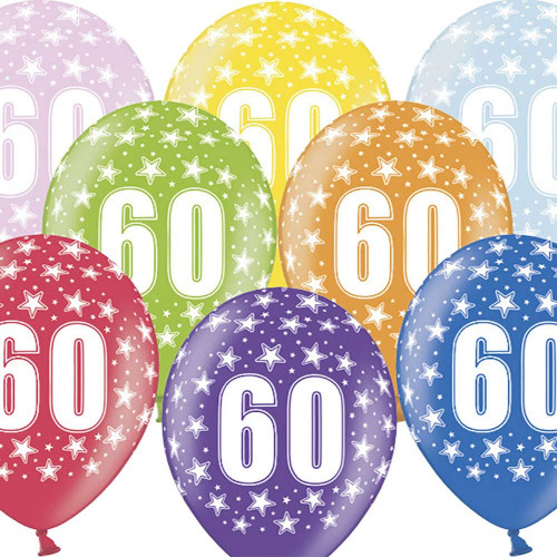 palloncini numero 60 anni compleanno colorati 6 pezzi