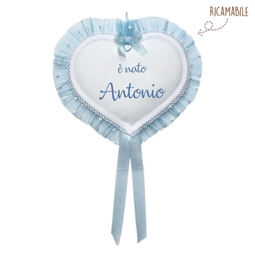 Fiocco Nascita maschio cuore grande ricamabile punto croce