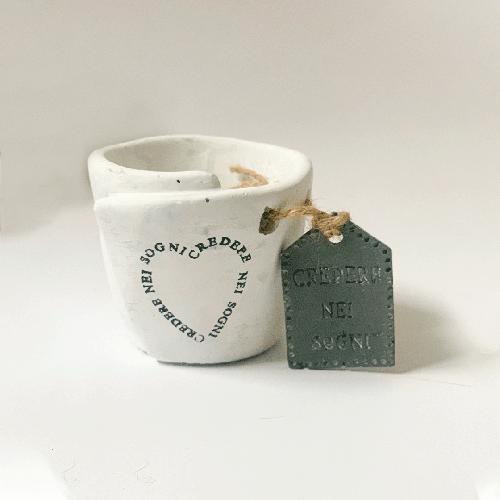 Ultimi 35 pezzi Bomboniera Vaso in cemento Bianco con frase