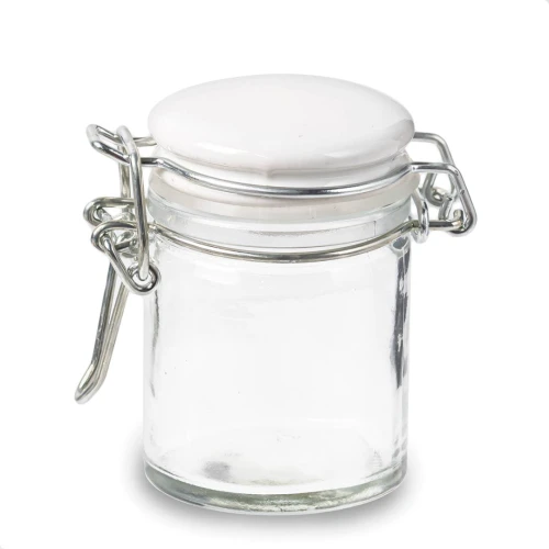 Barattolino Portaconfetti Vetro Tappo Ermetico Ceramica Bianco