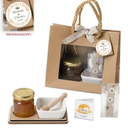 Bomboniere Miele kit vassoio ciotolina e spargimiele con confezione personalizzata