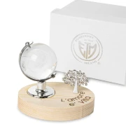 Bomboniera Mappamondo con Albero della Vita in vetro con base in Legno