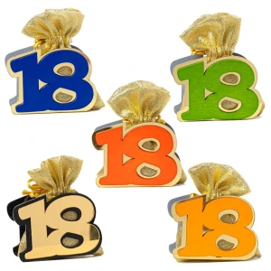 Bomboniere 18 Anni Linea Oro Sacchettini con Scatolina Numero 18 Colorati o Nero/Oro
