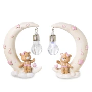 Bomboniera Battesimo e Nascita Orsetto sulla Luna Lampada Led Rosa in Resina