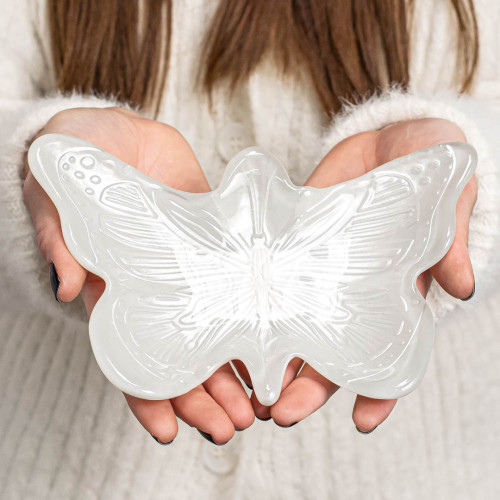 Bomboniera Ciotola farfalla in vetro bianco perla - Alta Qualità