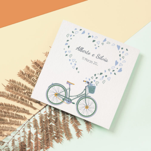 Partecipazione Matrimonio Originale con bicicletta e cuori Verde - Sesia