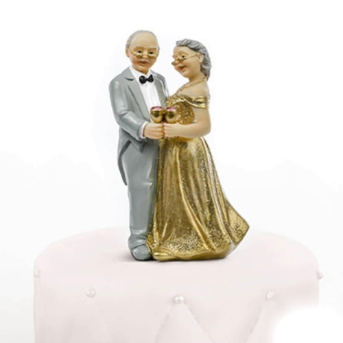 centro torta per nozze oro 50 anniversario coppia sposi, cake topper, misura 12 cm