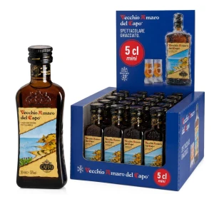 Mini Bottiglia Vecchio Amaro del Capo 50 ml - Mignon Premium in Vetro per Bomboniere ed Enoteca