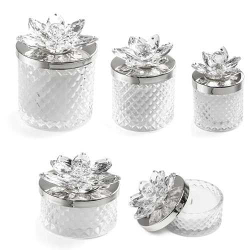 Bomboniere 2025 Candele Diamond Argento con fiore in Cristallo - Alta Qualità
