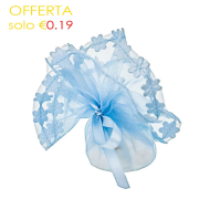 Tulle con Tirante, colore Celeste bordato Bomboniere Fai Da Te per il Battesimo e la Nascita 