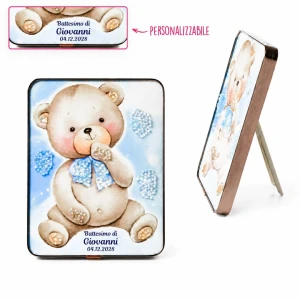 ⚡ OFFERTISSIMA Bomboniere Battesimo e Nascita Maschio 2027 Quadro orsetto con effetto pietra luminosa in rilievo personalizzabile