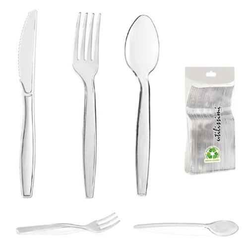 Posate in plastica riutilizzabile trasparenti - confezione risparmio