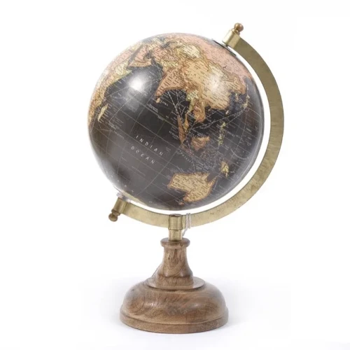 Mappamondo grande con base in legno stile vintage nero