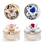 Bomboniera Candela Diamond con Rosa e Fiore in Cristallo Swarovski - Alta Qualità
