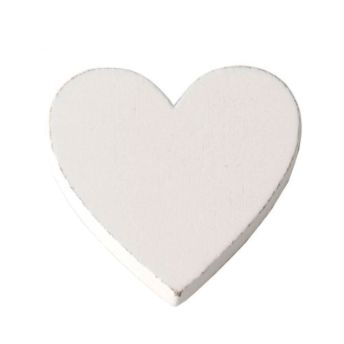 applicazione in legno bianco a forma di cuore con bi-adesivo sul retro, per bomboniere, ottimo per sacchetti e scatoline