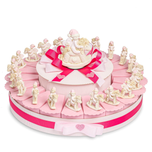 Torta Bomboniere da 20 Fette con cavallino a dondolo rosa