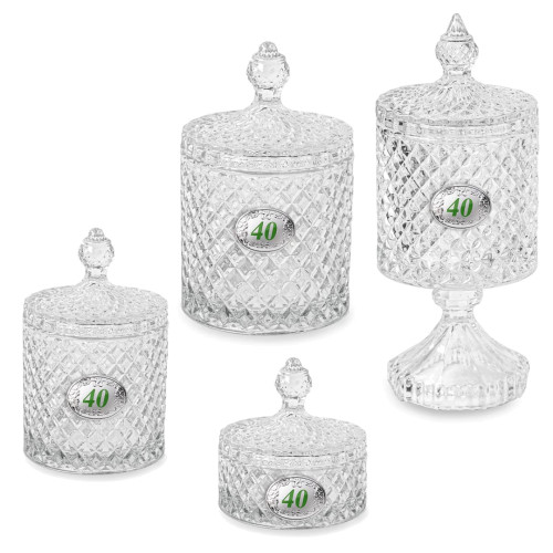 Bomboniera Nozze di Smeraldo scatole portagioie in vetro con placca argento