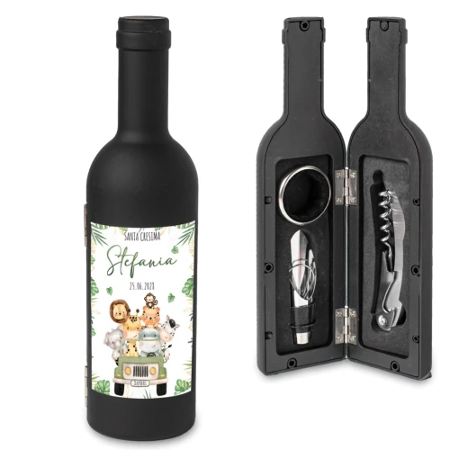 Idea Bomboniera Utile Tema Giungla Bottiglia di Vino Set accessori Vino