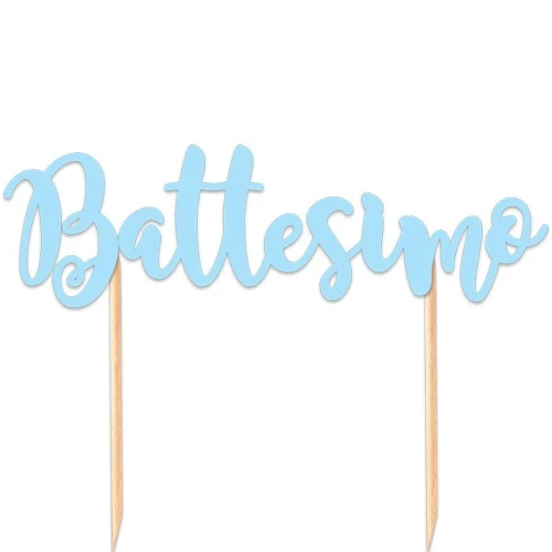 Cake Topper per battesimo e nascita maschio scritta Battesimo azzurra