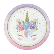 8 piattini di carta 23 cm Festa a Tema Unicorno