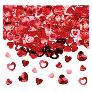 Coriandoli Cuore rosso con scritta "Love" ed altri dettagli per decorazione