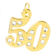 ciondolo numero 50 oro strass per bomboniere nozze oro