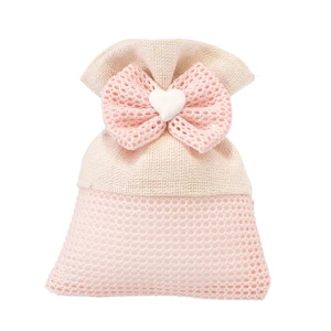 bomboniere Battesimo sacchettini portaconfetti Piatto rosa con fiocco e cuore in gesso