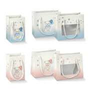 Shopper Linea Baby per bomboniere con orsetto e palloncini rosa e celeste