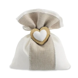 Sacchettino Piatto portaconfetti Rustico/Elegante con Doppio Cuore