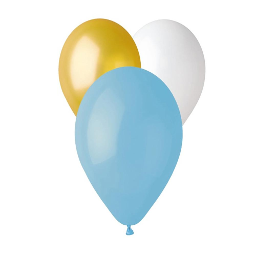 50 Palloncini per battesimo e nascita maschio stile chic - Celeste Oro e Bianchi