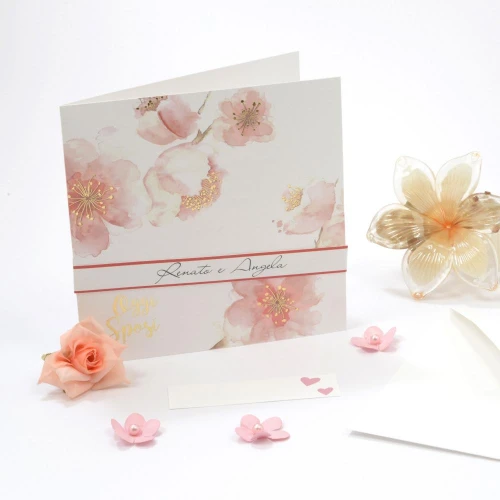 Partecipazione Matrimonio Originale Fantasia floreale con dettagli oro - Marocco