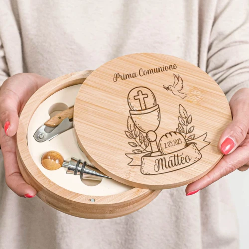 Bomboniere Comunione tema Calice Personalizzate Cofanetto con accessori vino