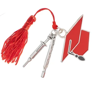 Bomboniere Laurea 2026 Ciondoli in zama cappellino e ciondolo Medicina con nappina rossa