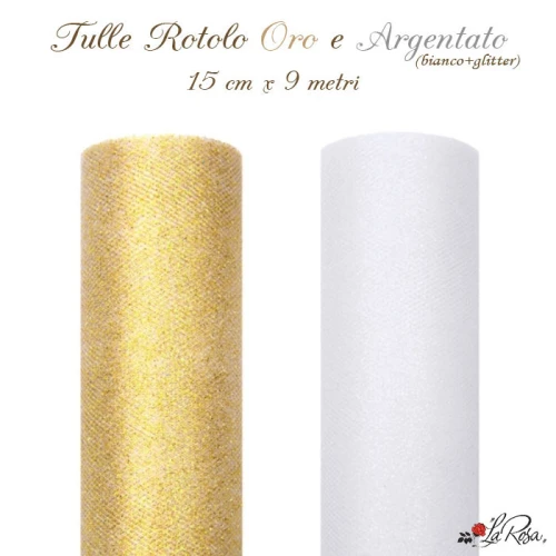 TULLE A ROTOLO ORO e GLITTERATO - 9 metri