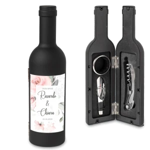 Idea Bomboniera Utile Tema Rose Bottiglia di Vino Set accessori Vino