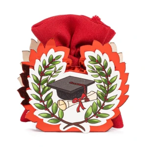 Bomboniere 2026 Linea Rouge Scatolina Portaconfetti a forma di corona d'alloro con tocco e pergamena