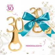 Bomboniere 30° Compleanno Apribottiglia in metallo dorato con strass
