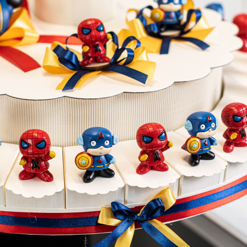 MEGA Torta Bomboniere Battesimo e Comunione Maschio 35 Fette con Spiderman e Capitan America