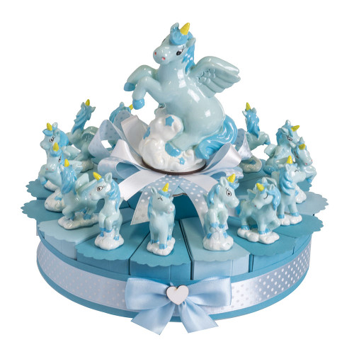 Torta Bomboniere Unicorno Celeste Battesimo e Nascita per Maschio